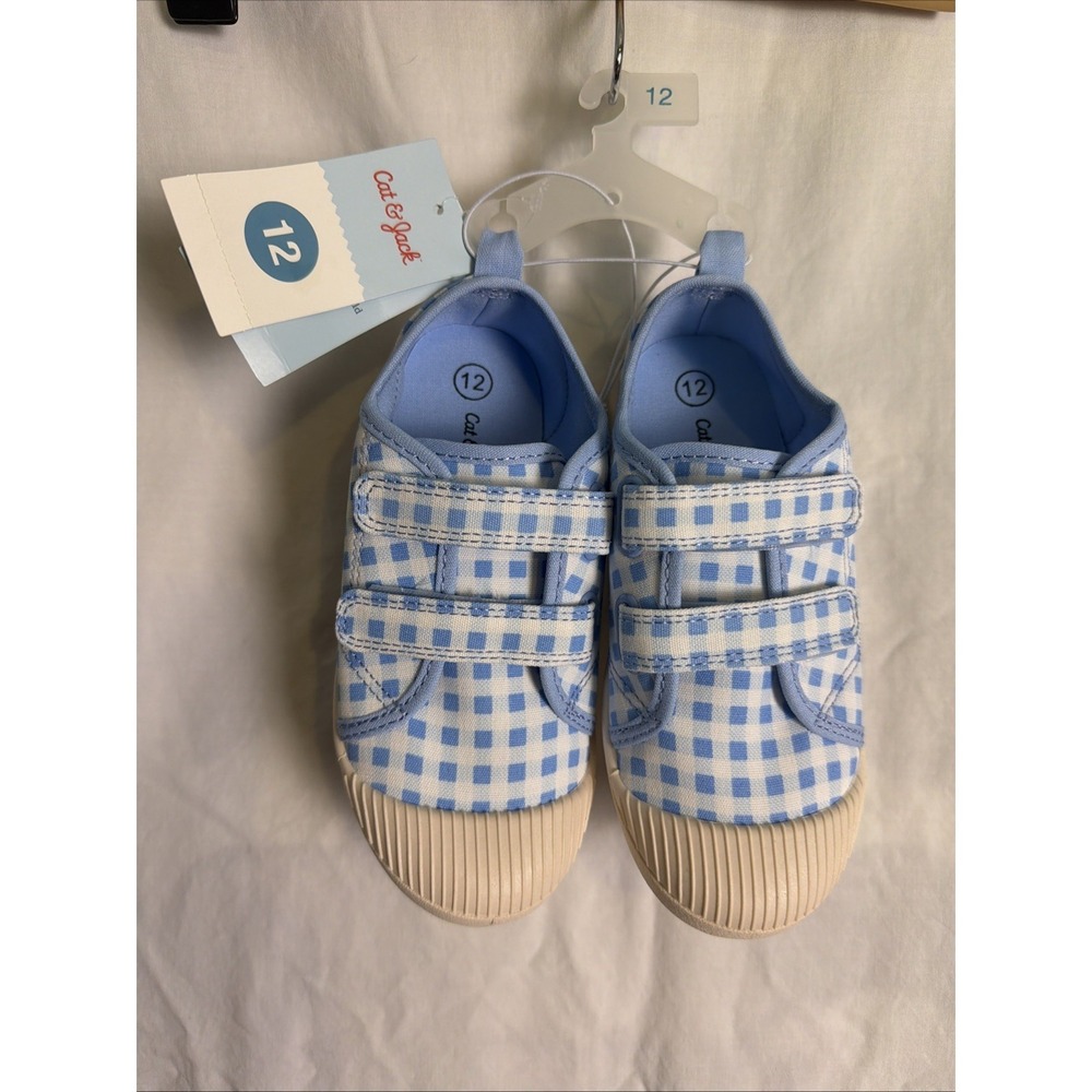 Cat & Jack Shoes Kids Size 12 Blue Gingham Parker Sneaker Hook & Loop Casual